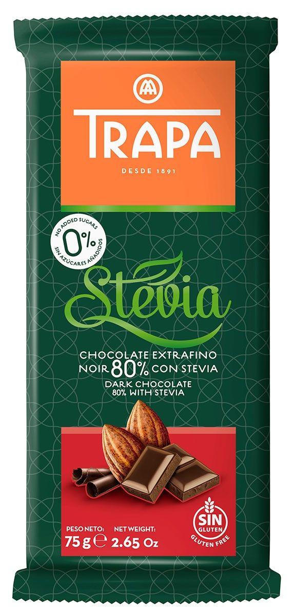 Шоколад без глютену/цукру Trapa Stevia Чорний 80% 75 г (8410679030031)