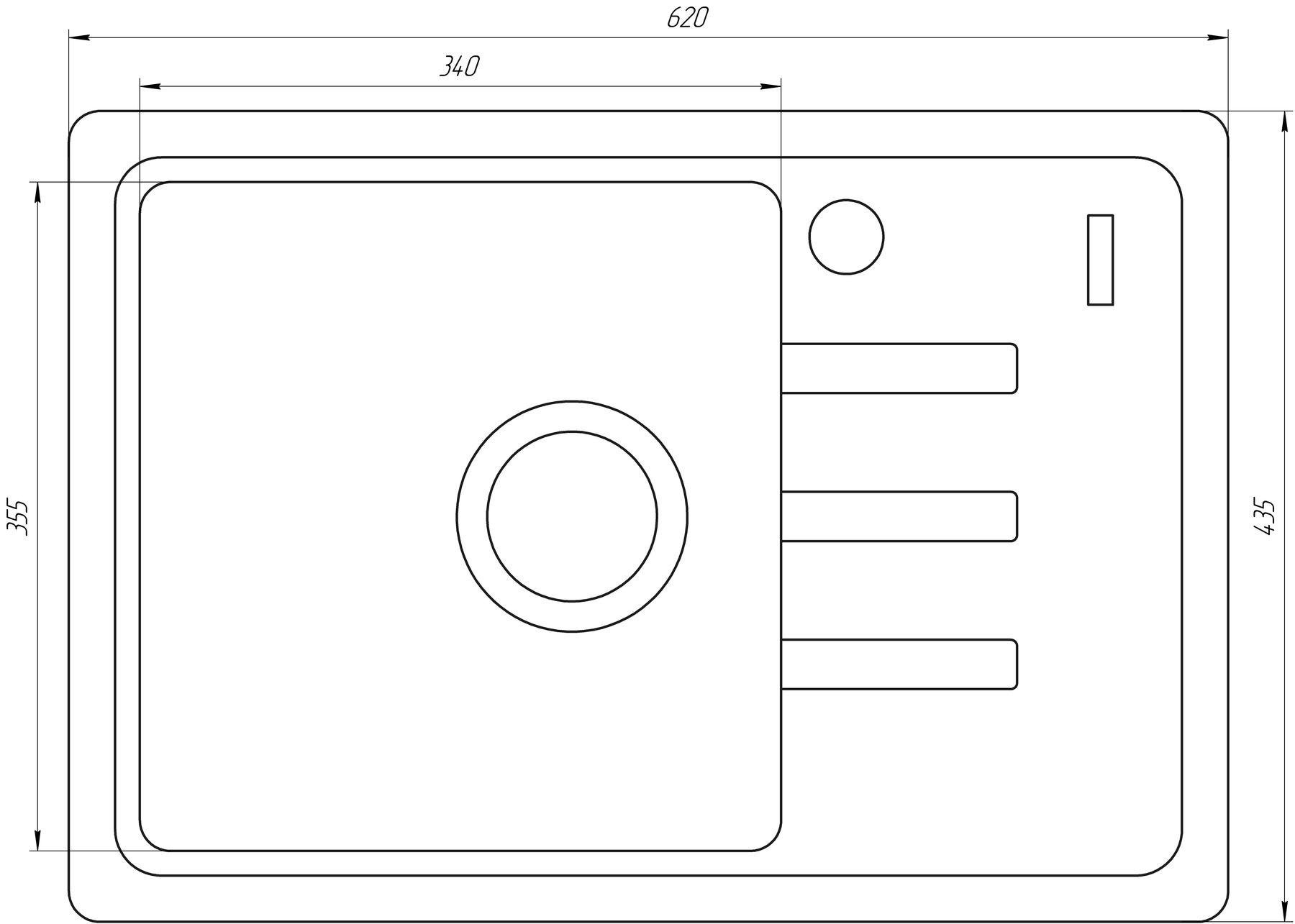 Мойка гранитная Globus Lux MONO 620х435 мм Слоновая кость - фото 3