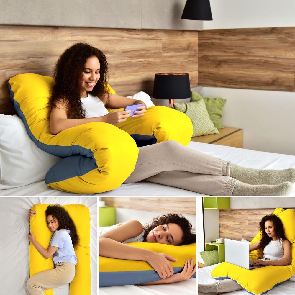 Подушка длинная IDEIA П-образная с наволочкой на молнии 140х75х20 см Желто-голубой (23470) - фото 10