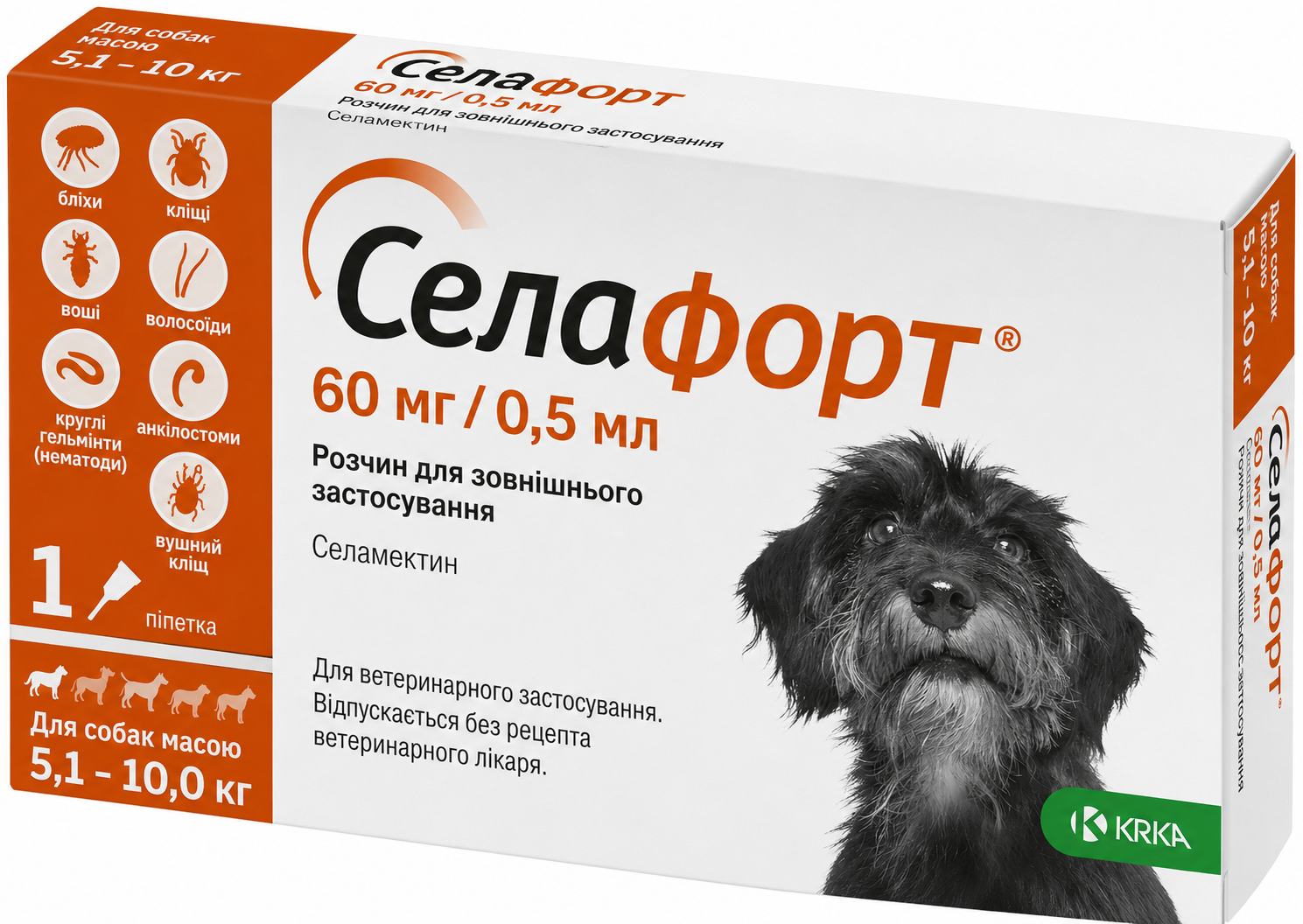 Селафорт спот-он 60 мг/0,5 мл для собак 5,1-10 кг 1 пипетка Селафорт спот-он 60 мг/0,5 мл для собак 5,1-10 кг 1 пипетка