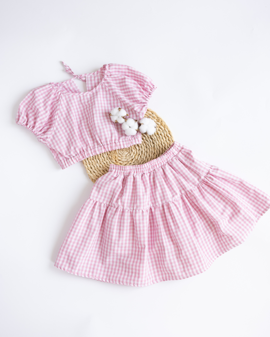 Костюм для дівчинки літній Blossom Alwair Kids в клітинку 134 см Рожевий (27309136) - фото 2