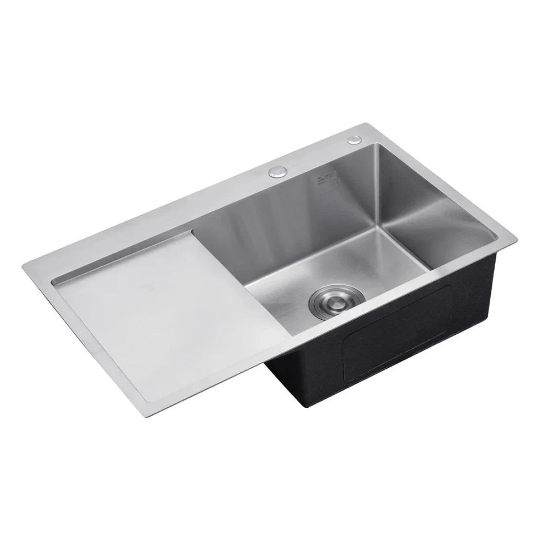 Мойка кухонная Kroner 7849RHM правая и смеситель для кухни с подключением к фильтру Kroner ESG03815BLK