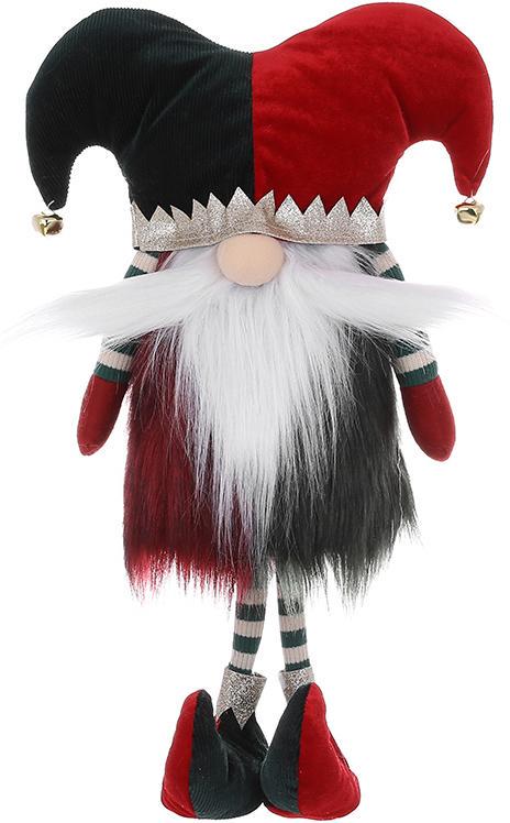 Іграшка м'яка Гном-Клоун з вусами 37 см Червоний із зеленим
