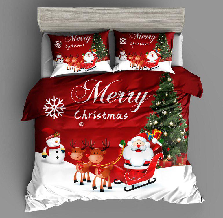 Комплект постельного белья Merry Christmas из Санта Клаусом и оленями евро (12920546)