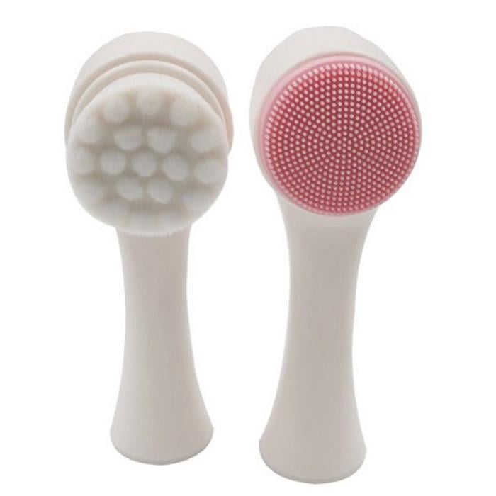 Двостороння силіконова масажна щітка SUNROZ Facial Brush для очищення обличчя Біло-Рожевий (SUN5880) - фото 3