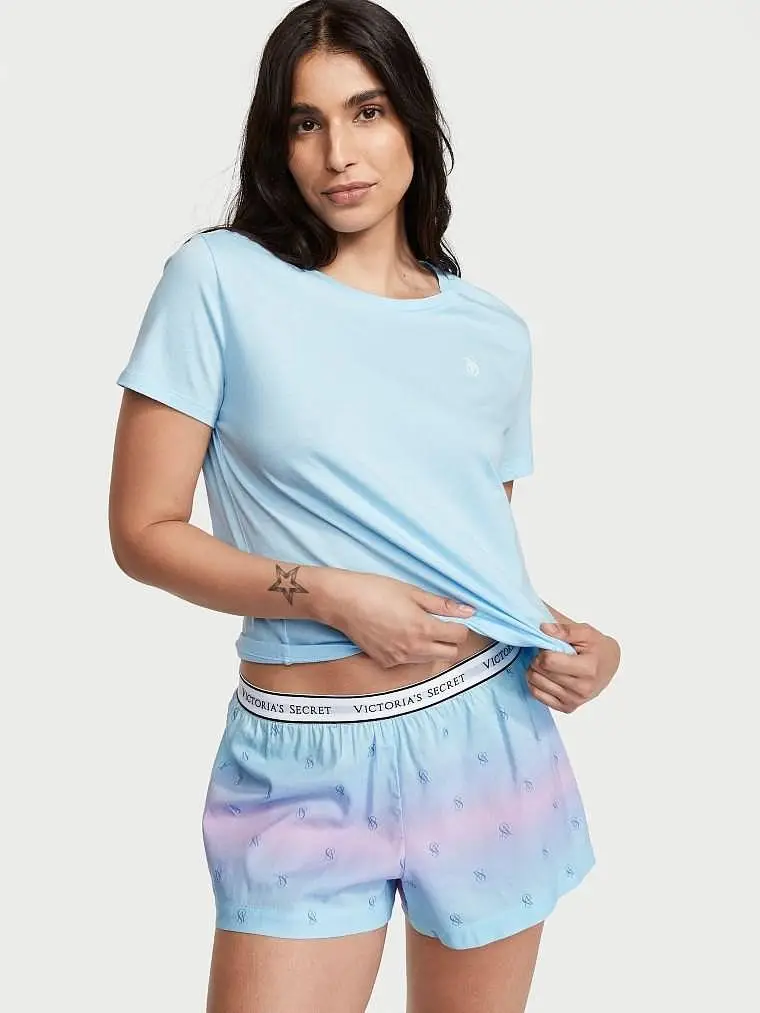 Піжама жіноча Victoria's Secret Cotton Short Tee-Jama Set бавовняна L Блакитний (15694824)