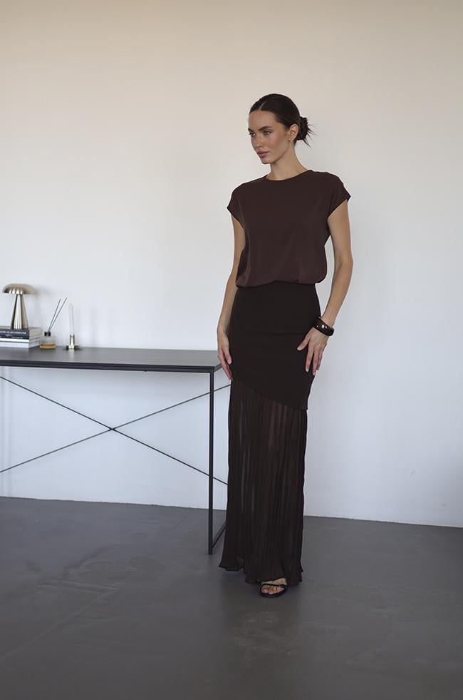 Спідниця Lipar 0088 з високою посадкою плісе р. 44 Шоколадный (16887466)