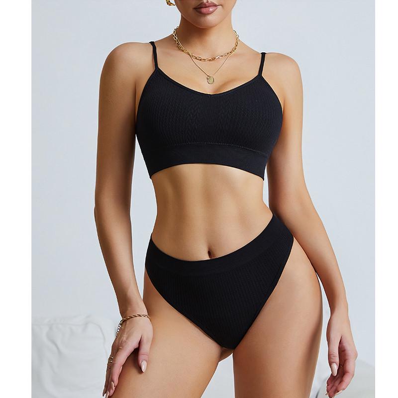 Комплект нижньої білизни жіночої Lesko 6608# Косичка труси та топ M Чорний (27639490) - фото 3 Комплект нижньої білизни жіночої Lesko 6608# Косичка труси та топ M Чорний (27639490) - фото 3