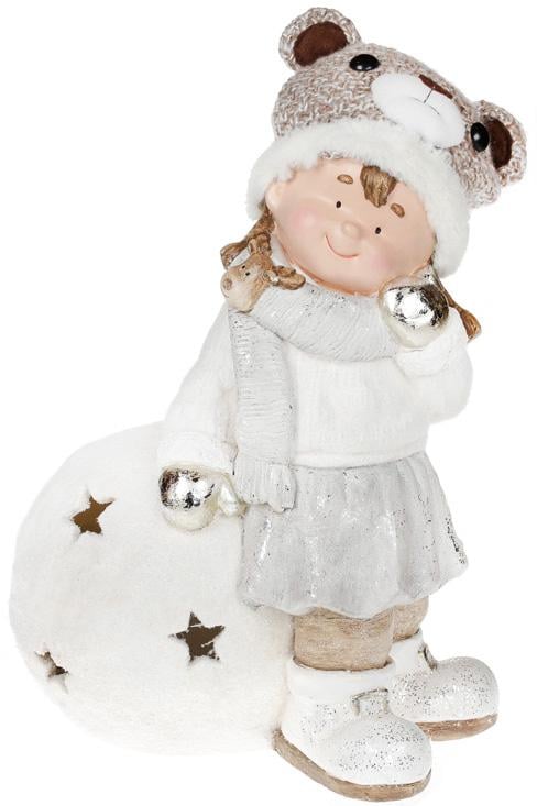 Фигура керамическая Малышка в шапке-мишутке на снежке 44,5 см с LED-подсветкой (BD-711-333)