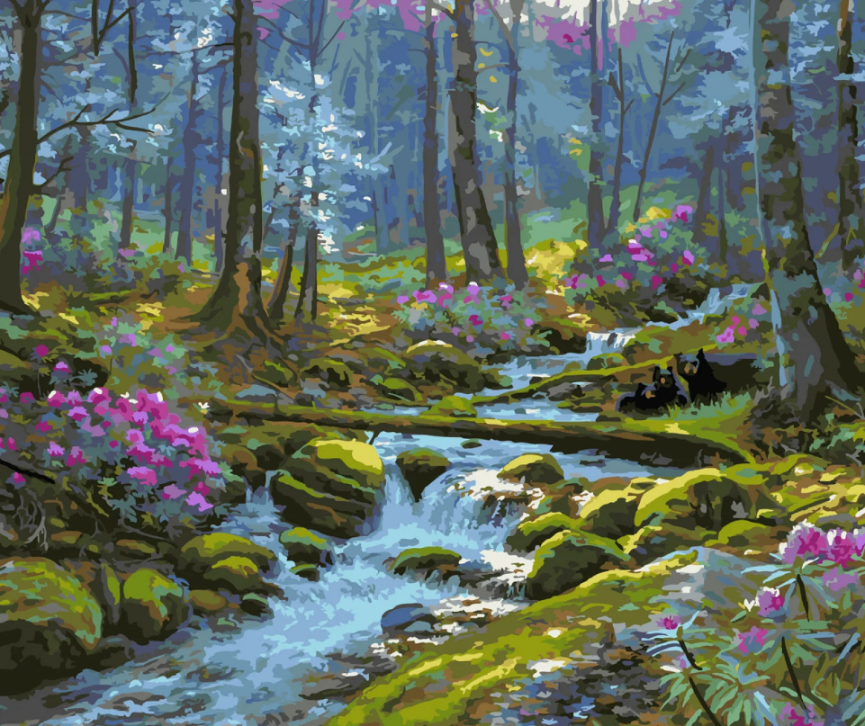 Картина по номерам Strateg Премиум Среди леса с лаком и уровнем 40x50 см (SY6607)