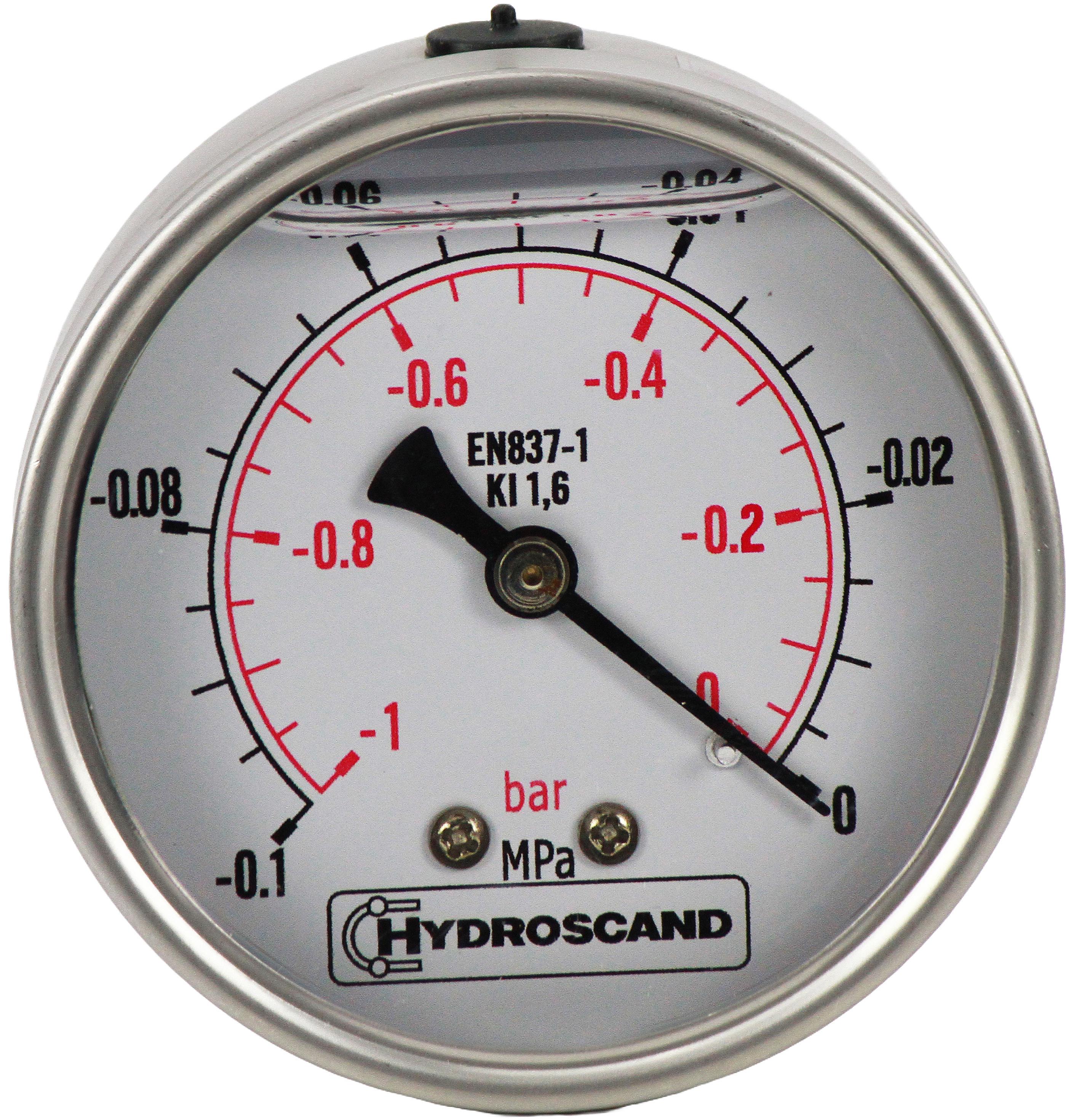 Вакуометр глицериновый подключение сзади 1-1,5 бар G 1/2" 100 мм (836004008)