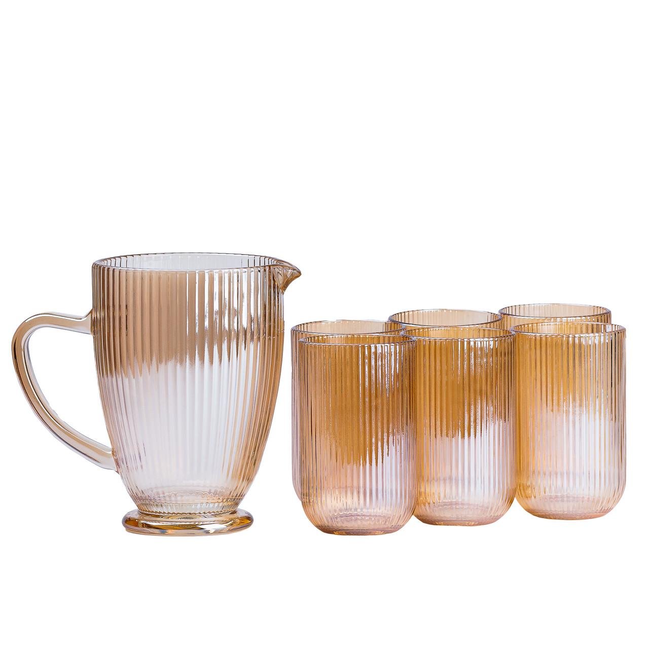 Набор стеклянный кувшин и 6 стаканов Янтарный