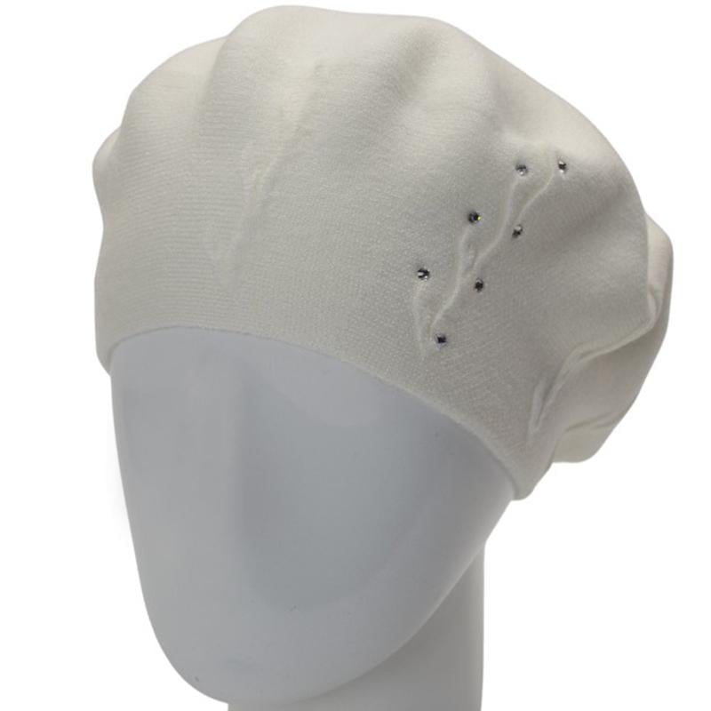 Берет женский Novita Ветка двойной с аккуратным узором сбоку и стразами one size Белый (281842)