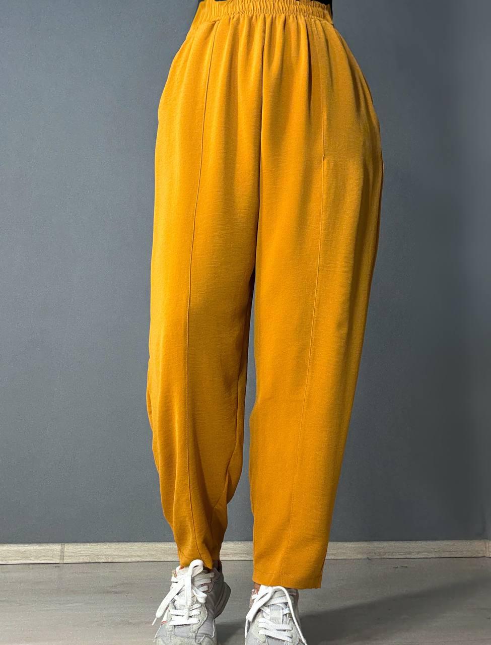 Брюки женские CLEW 0716 MOM с карманами шелковые шов впереди M Горчичный (2019)