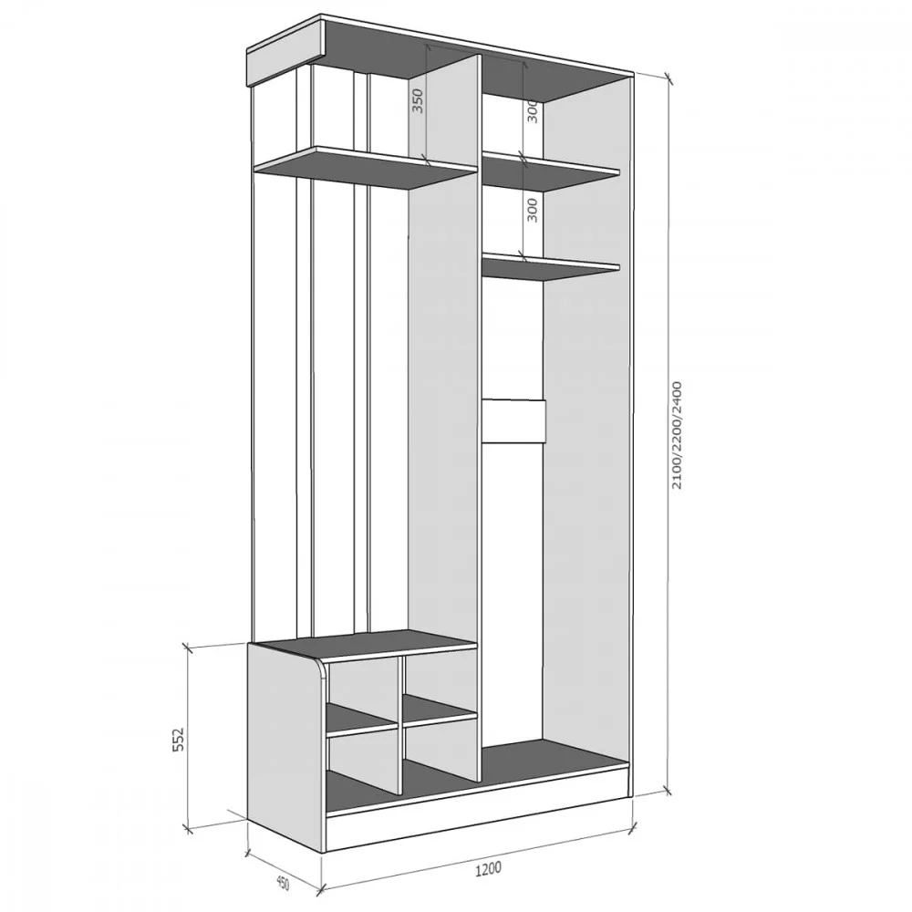 Шкаф в прихожую левый MEBLIUS Ева ДСП 220x120x45 см Белый/Нимфея Альба (sh-eva-wtn-lv-dsp-22) - фото 3