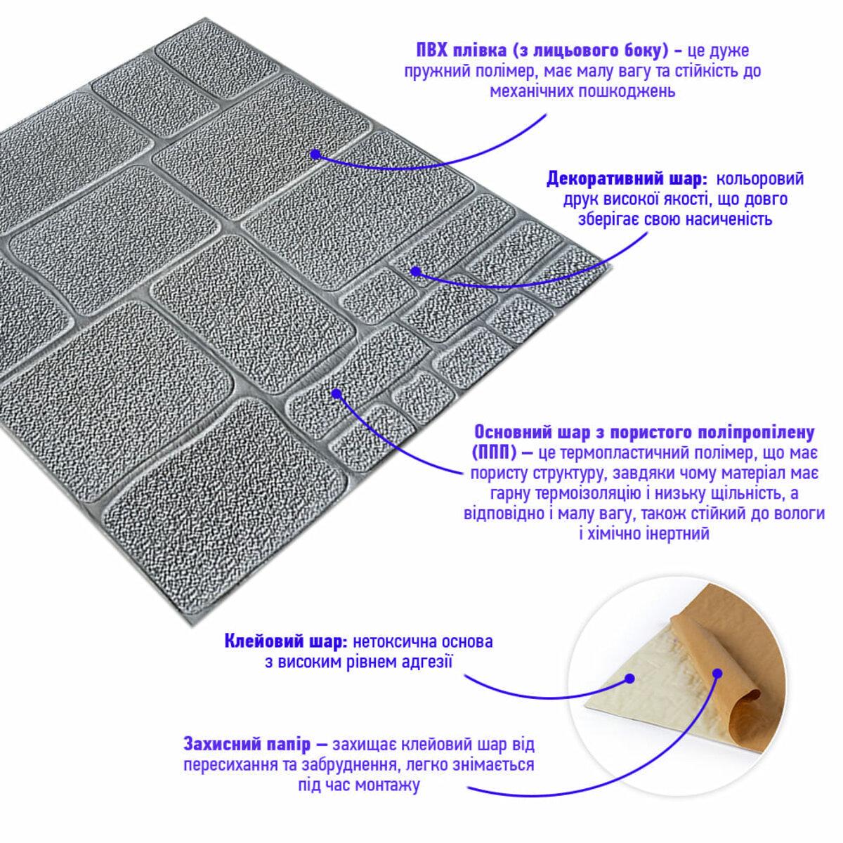 Панель самоклеящаяся декоративная 3D камень 153 700x700x6 мм Серебряный (SW-00000187) - фото 2 Панель самоклеящаяся декоративная 3D камень 153 700x700x6 мм Серебряный (SW-00000187) - фото 2