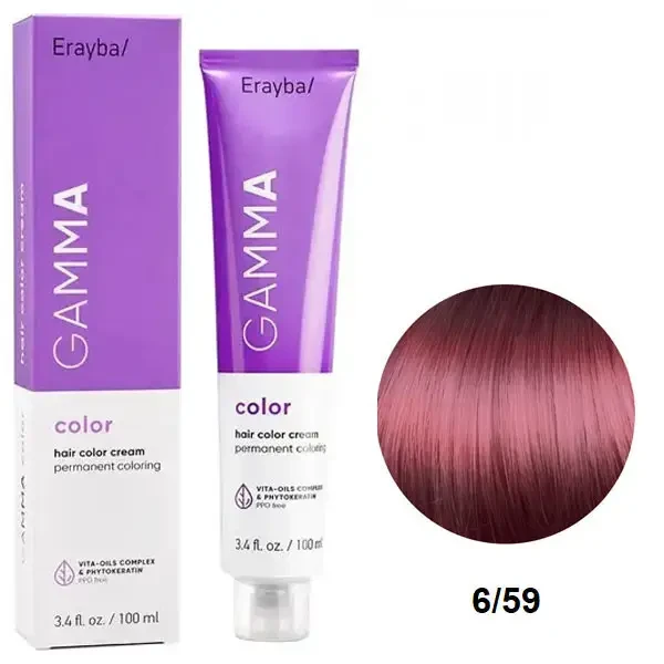 Краска для волос перманентная Erayba Gamma Color Cream 6/59 Темный махагоново-красный блонд 100 мл
