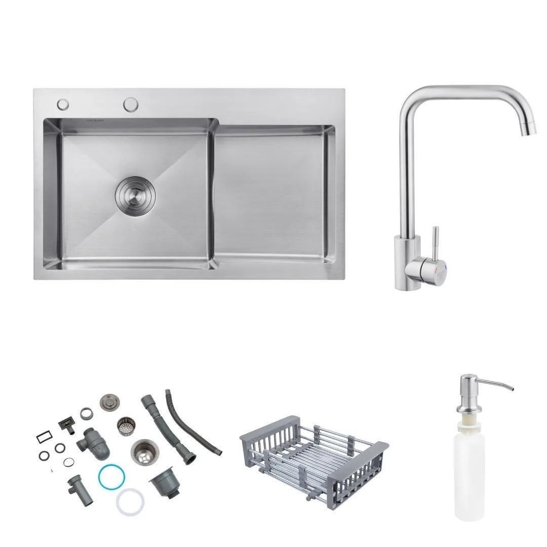 Мойка Kroner 7848LHM левая и смеситель для кухни Kroner KRP Edelstahl Klassisch-ESG037