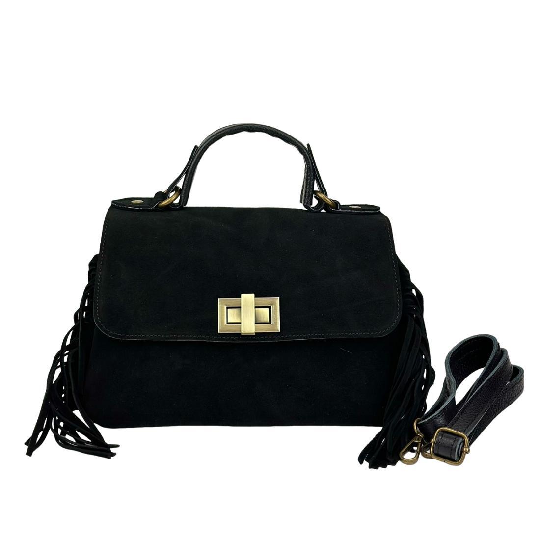 Жіноча сумка крос-боді Royal Bag F-IT-7858A замшеве з бахромою Чорний (8156) - фото 3