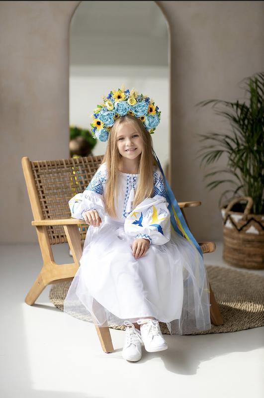 Сукня вишиванка Ластівки святкова для дівчинки 110 см Білий - фото 3