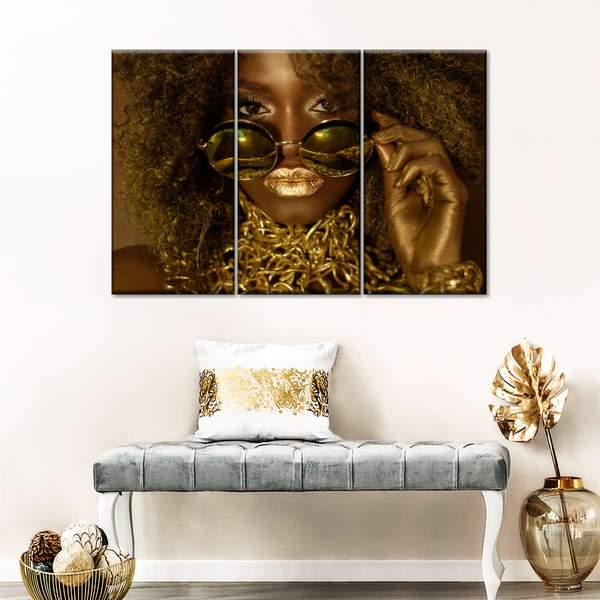 Модульная картина KIL Art Золотая королева из трех частей 128x81 см (M3_L_44)
