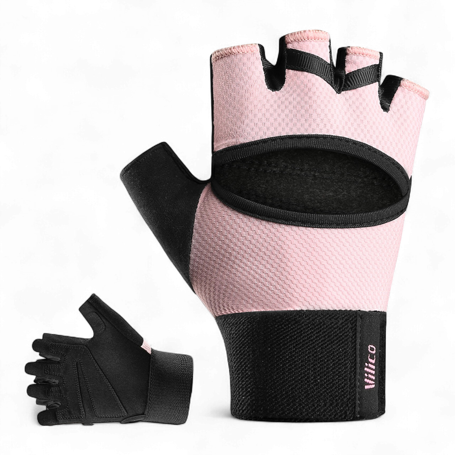 Перчатки без пальцев Univerza для спортивные с фиксатором запястья Розовый