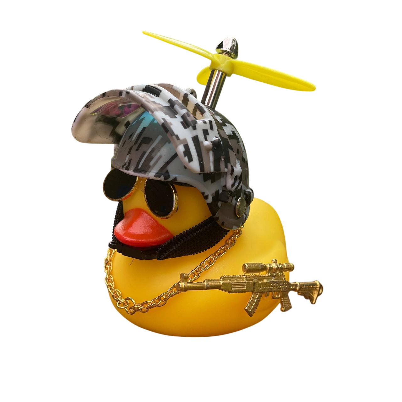 Утка в машину резиновая с автоматом на торпеду в авто в салон Утка со шлемом