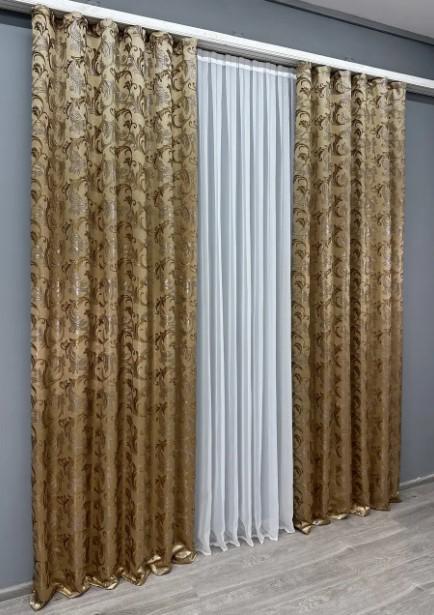 Тканина для штор жакард Завиток 1,45 м Бежевий/Карамельний (1648ш) - фото 2