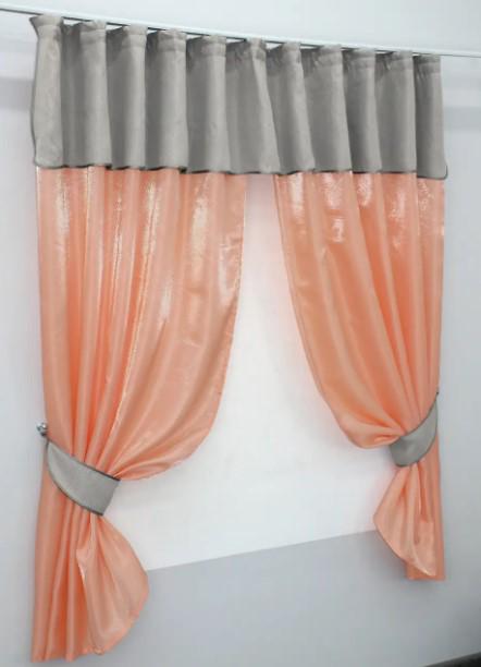 Комплект штор на кухню с ламбрекеном 270х170 см Персиковый/Светло-серый (073к) - фото 3