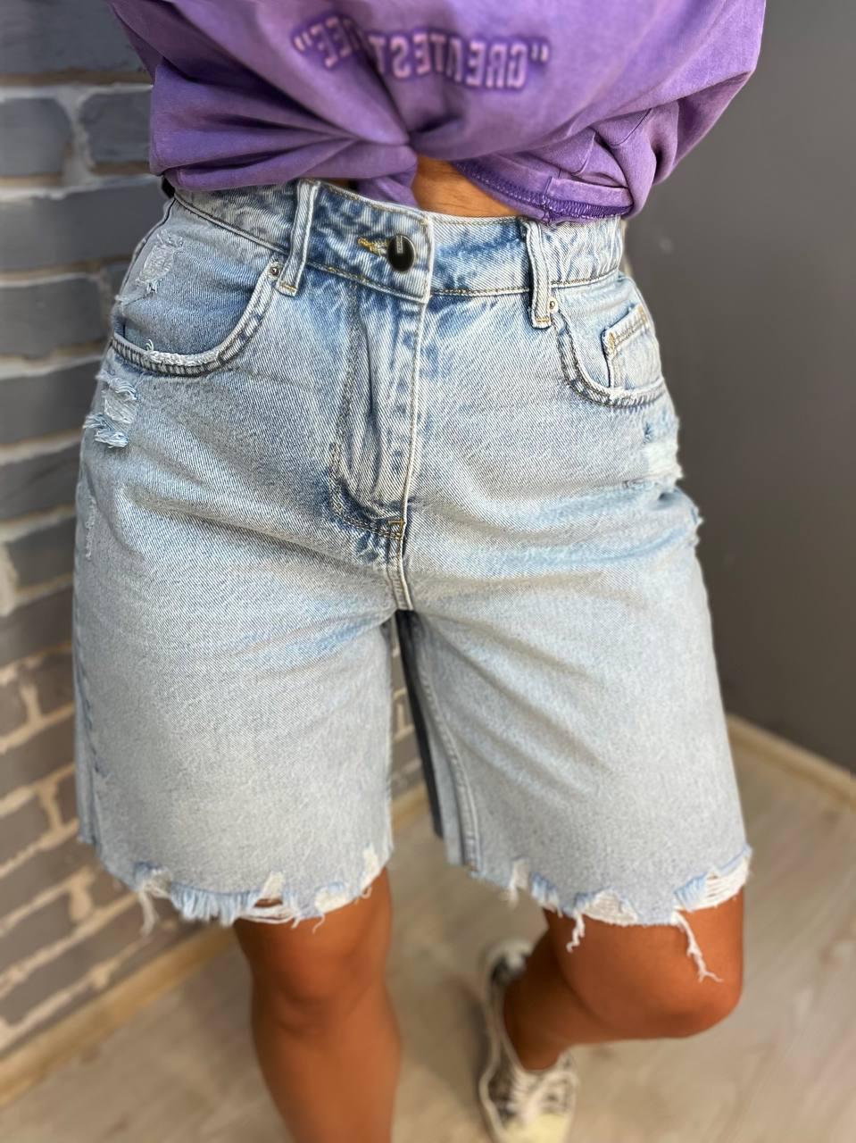 Шорты женские джинсовые Women Denim 355-974 бермуды рваные длина до колена р. 36 Голубой (2371) - фото 5