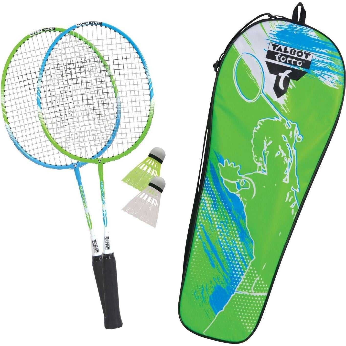 Набор для бадминтона детский Talbot BADMINTON SET 2-ATTACKER JUNIOR 2 ракетки/2 воланы/чехол Салатово-голубой (449410)
