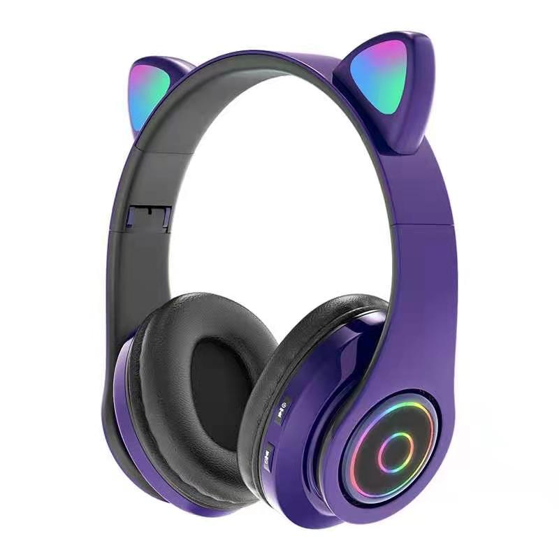 Повнорозмірні навушники бездротові Cat Headset Y047 з котячими вушками Violet