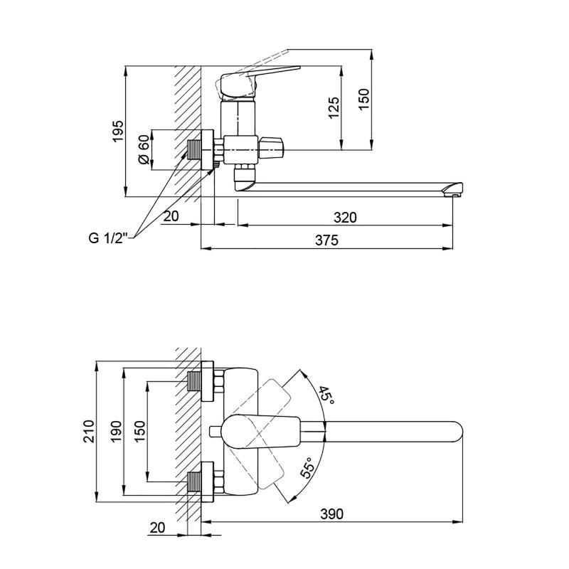 Смеситель для ванны Q-tap Jody CRM 005 k40 QT длинный (21800) - фото 2