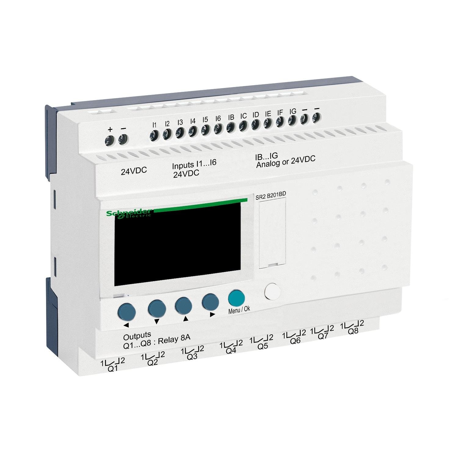 Реле интеллектуальное Schneider Electric Zelio Logic 20 входов/выходов 24V DC с дисплеем и часами (SR2B201BD)