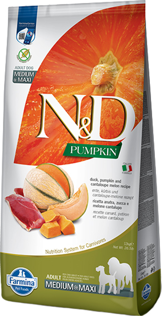 Корм сухой беззерновой для собак Фармина N&D GF Pumpkin Duck&Cantaloupe Med&Maxi 12 кг (8010276038968)