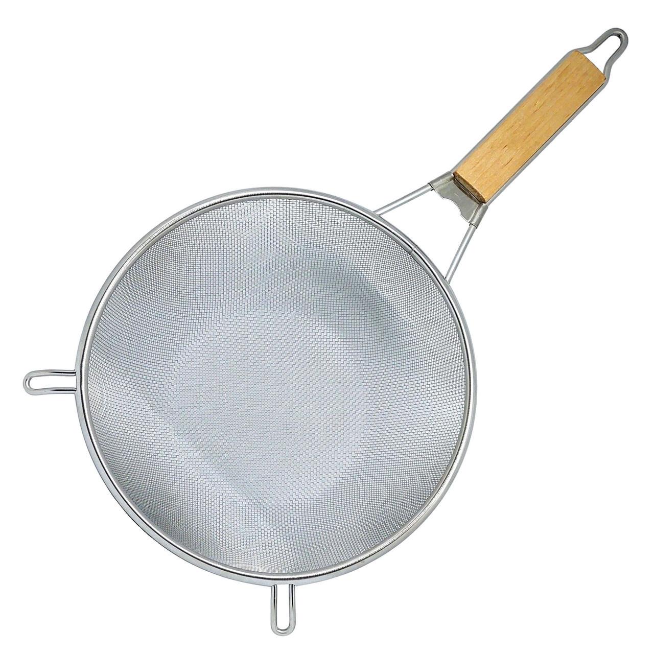 Друшляк-сито глибокий з нержавіючої сталі з дерев'яною ручкою d-24,5 см (204893-24)