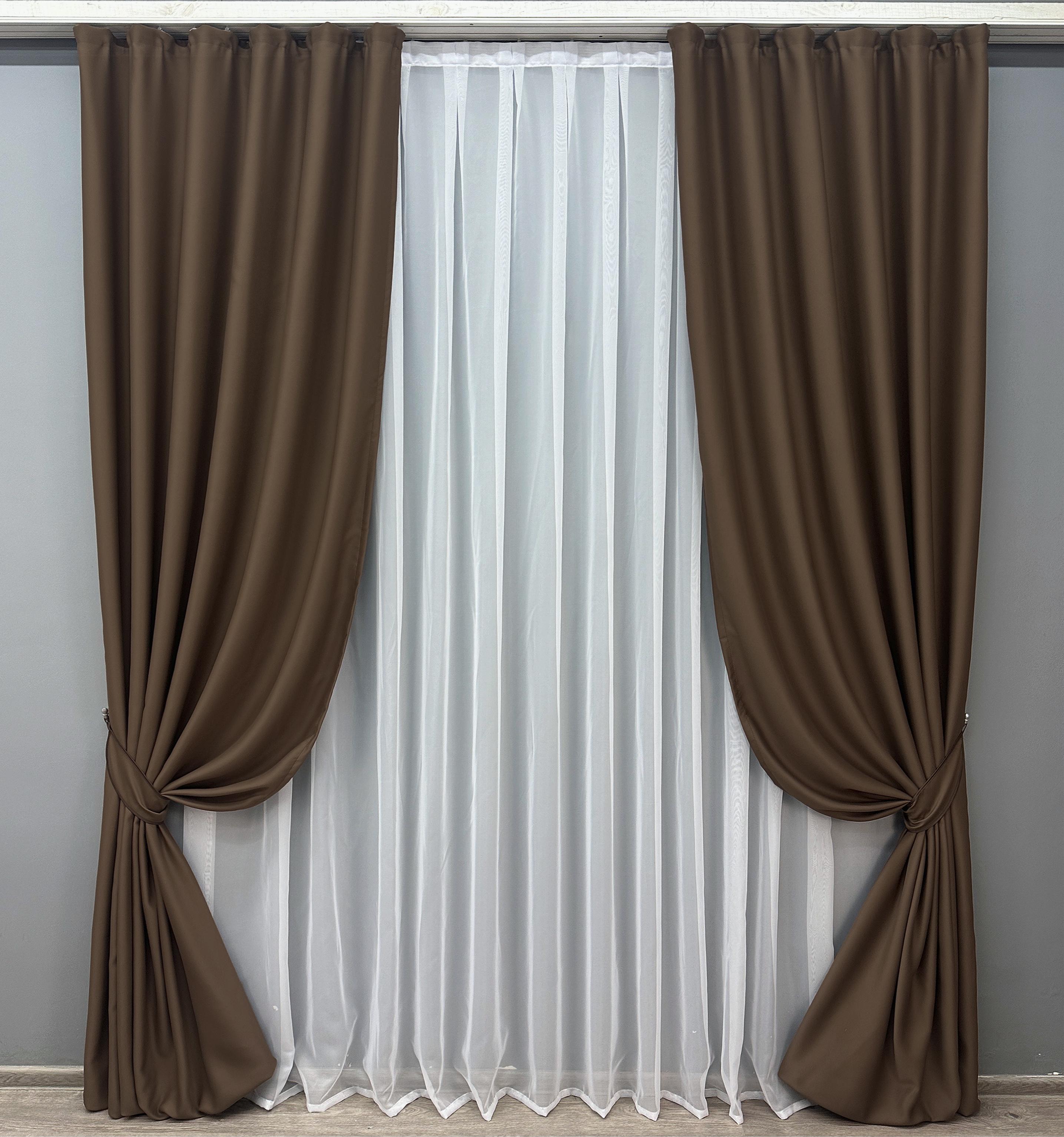 Комплект готовых штор VR-Textil Блэкаут Bagema Rvs №1238ш 150х295 см 2 шт. Шоколадный (33-0622) - фото 1