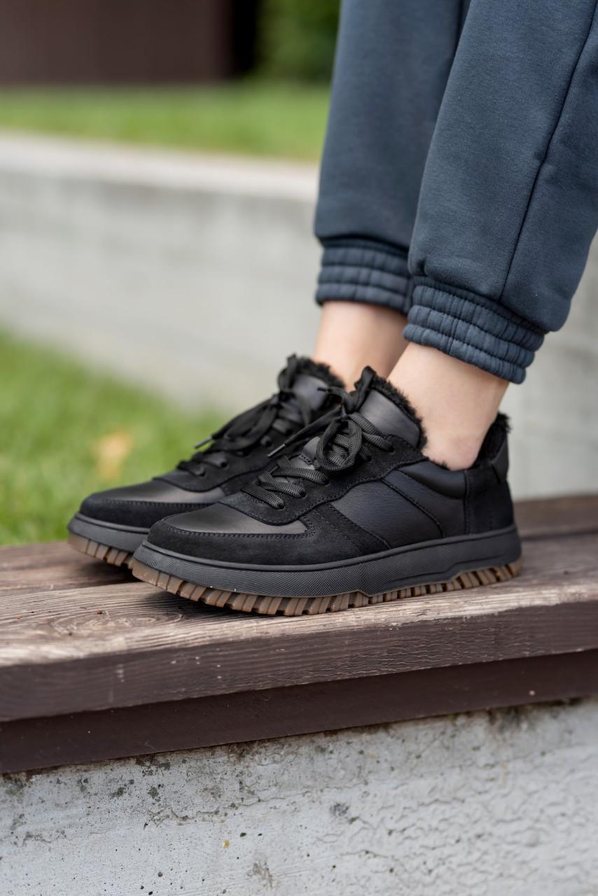 Кроссовки женские из кожи на меху р. 37 24 см Черный - фото 4