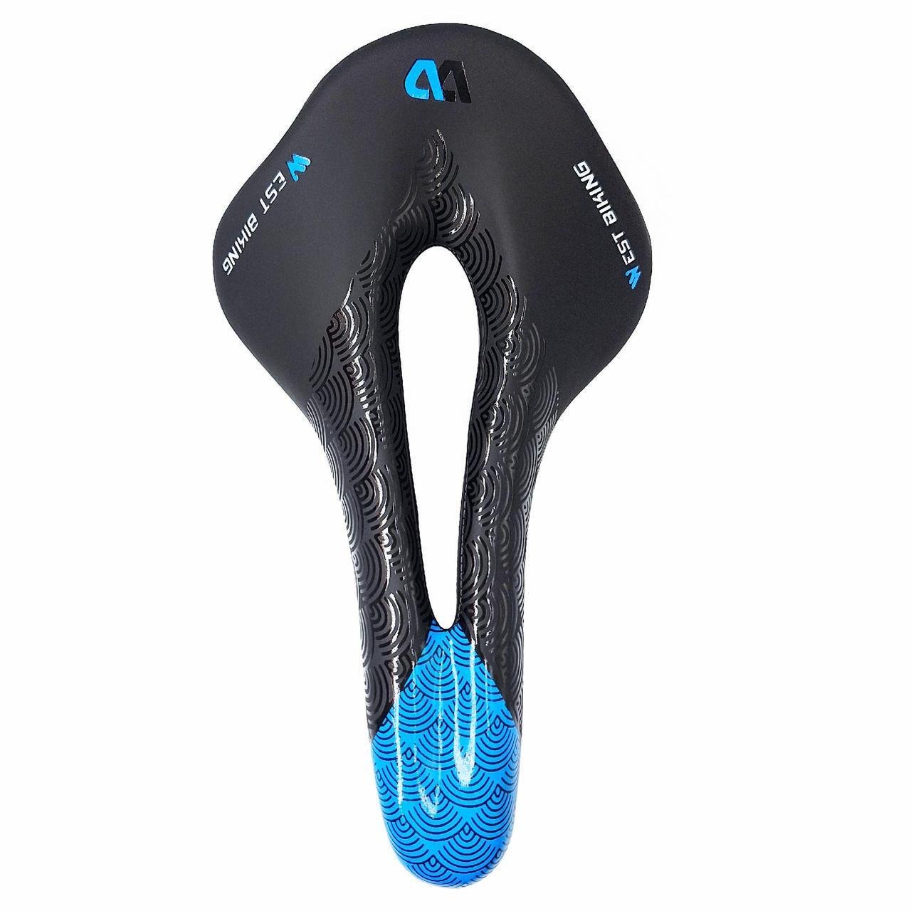 Сідло велосипедне West biking Sport YP0801117 з вентиляційним отвором 25х15 см Чорний із синім (G0001572) - фото 2 Сідло велосипедне West biking Sport YP0801117 з вентиляційним отвором 25х15 см Чорний із синім (G0001572) - фото 2