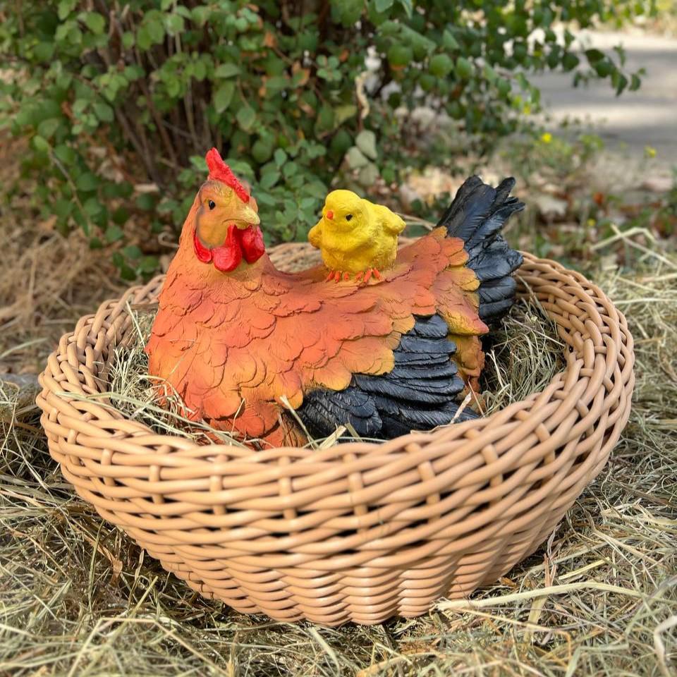 Садова фігура Курка з курчам в гнізді з ротангу 24x24x30 см d 45 см Рудий - фото 4 Садова фігура Курка з курчам в гнізді з ротангу 24x24x30 см d 45 см Рудий - фото 4