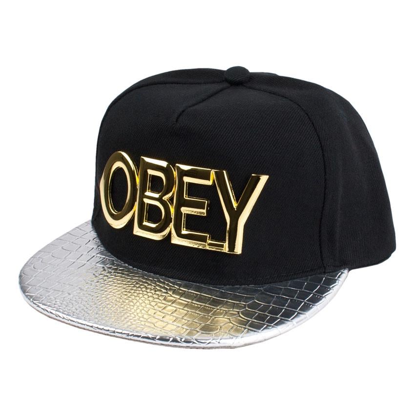 Бейсболка Snapback Gold OBEY One sizе Черный/Серебряный (23243)