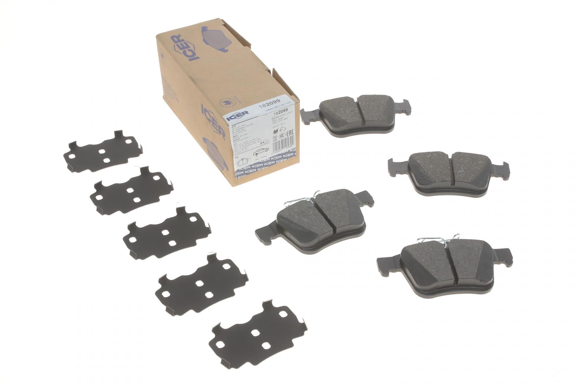 Колодки тормозные задние ICER Audi A3/VW Golf 12-/Touran/Passat B8 14-/Skoda Karoq 17-/Octavia 20- (182099) Колодки тормозные задние ICER Audi A3/VW Golf 12-/Touran/Passat B8 14-/Skoda Karoq 17-/Octavia 20- (182099)