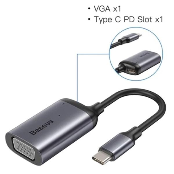 USB-хаб Baseus Enjoyment Series Type-C to VGA PD HUB Convertor CAHUB-O0G Серый - фото 4