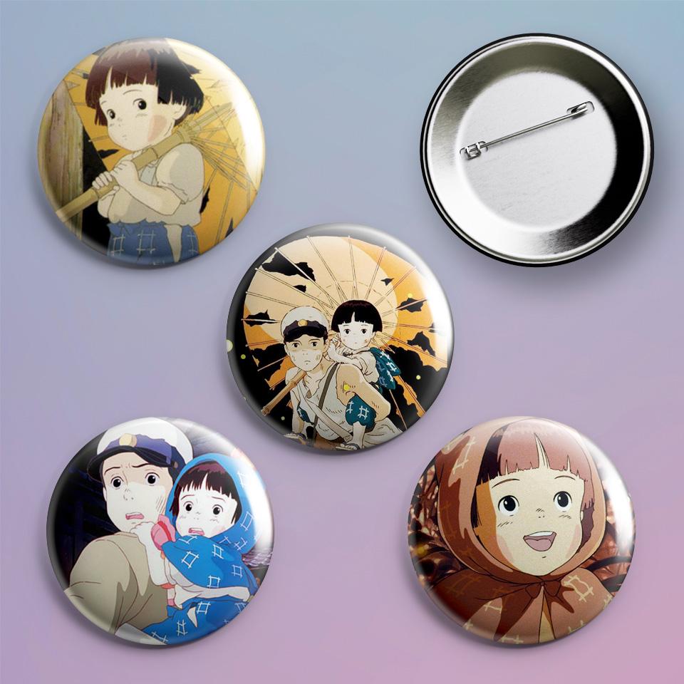 Значки на рюкзак с принтом аниме Могила светлячков Hotaru no Haka Grave of the Fireflies 4 шт.