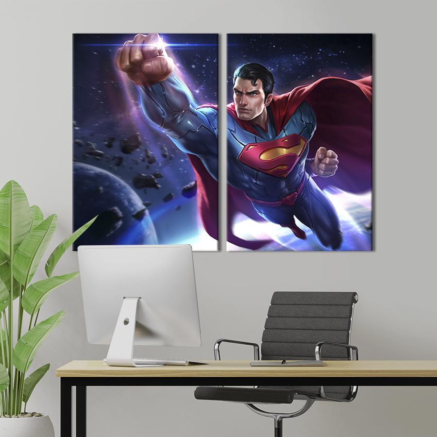 Настенный декор диптих картина на холсте для интерьера Полёт Супермена 165x122 см (752-2)