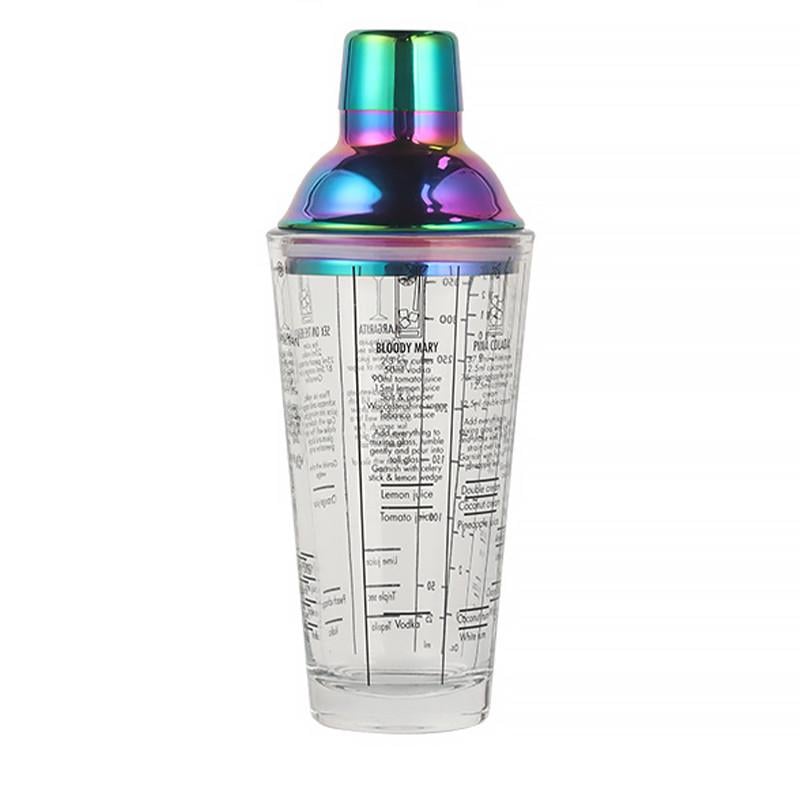 Шейкер для коктейлів Lesko KM-40G Rainbow скляний 400 мл (27639444)