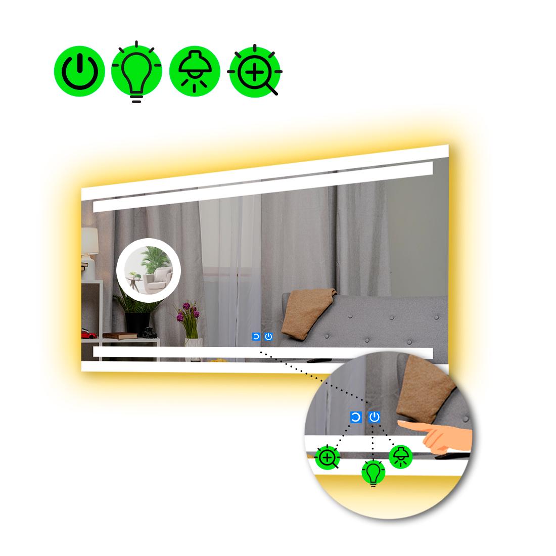 Зеркало с LED подсветкой Letizia с двумя сенсорами и линзой без подсветки 100x60 см (8776230)