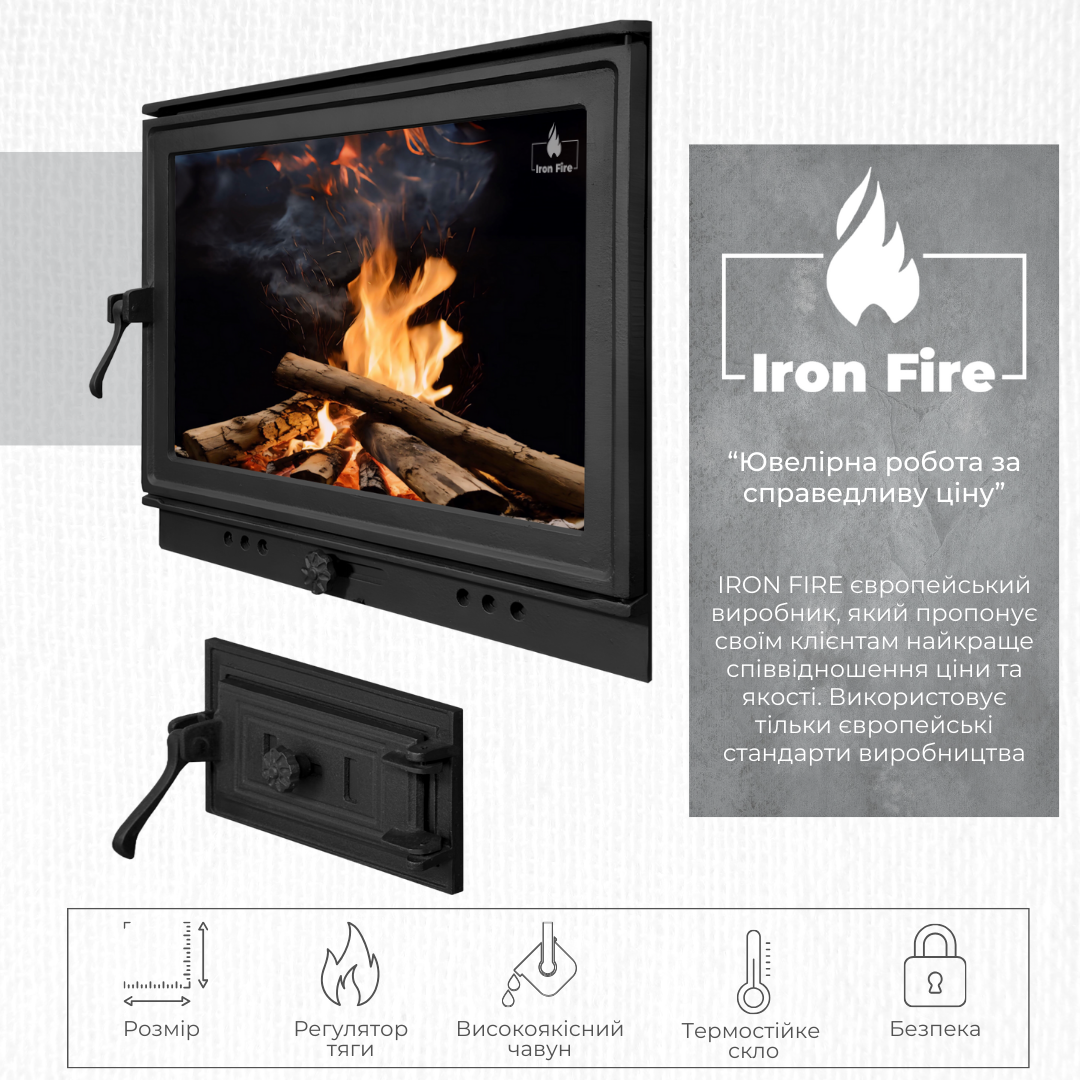 Комплект чугунных дверок Iron Fire Neil 575х495 мм + поддувательная Style 50 315х165 мм (1450) - фото 4