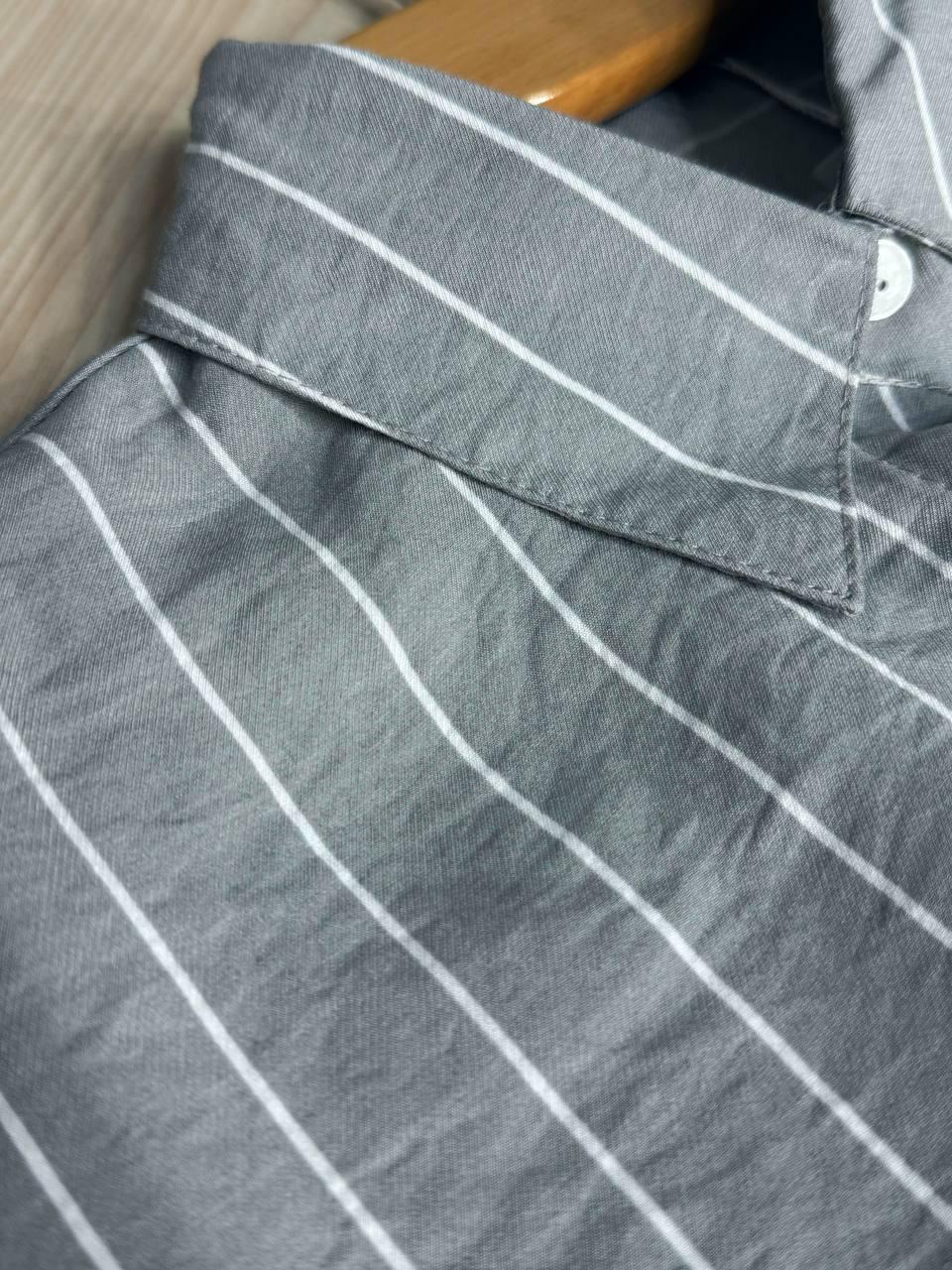 Сорочка жіноча MIX RAY 4447 укорочена з кишенею у тонку смужку M Сірий (1401) - фото 7 Сорочка жіноча MIX RAY 4447 укорочена з кишенею у тонку смужку M Сірий (1401) - фото 7