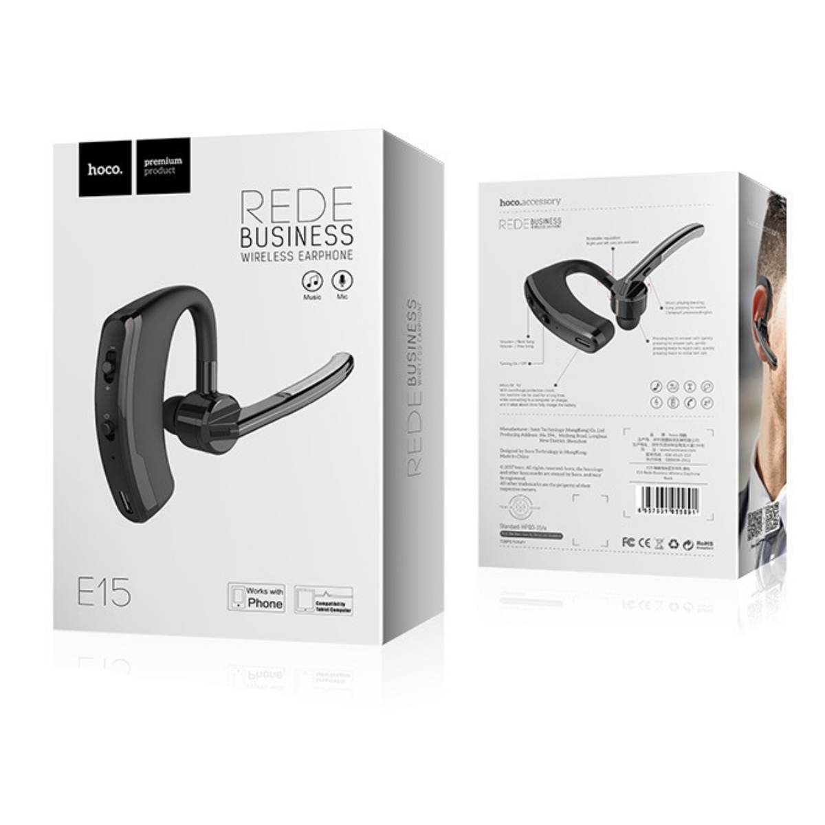 Bluetooth-гарнітура розмовна Hoco E15 Rede business wireless earphone чорний - фото 2